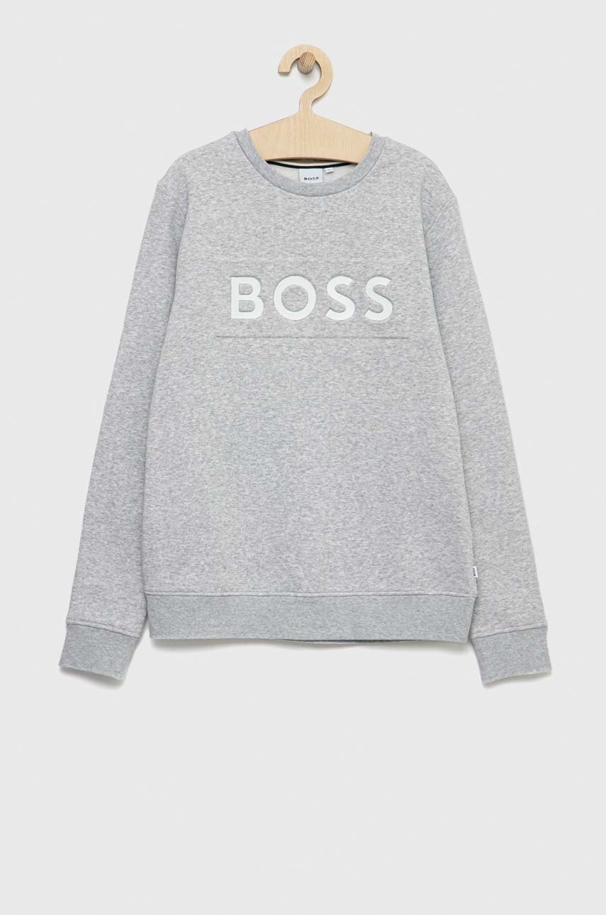 

Детски суичър BOSS в сиво с апликация, Сив