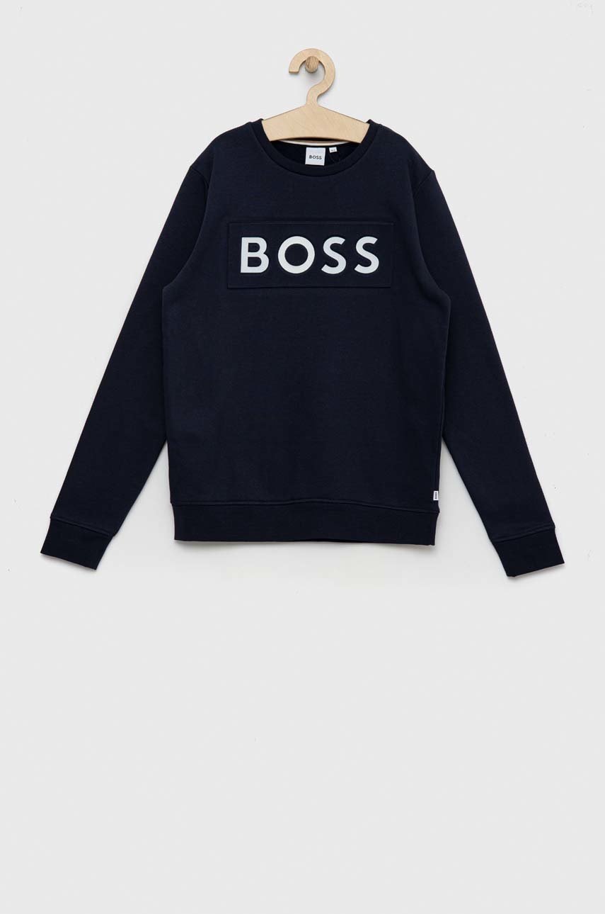 

Детски суичър BOSS в тъмносиньо с апликация, Тъмносин
