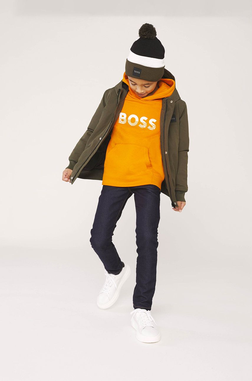 BOSS bluza copii culoarea portocaliu, cu imprimeu