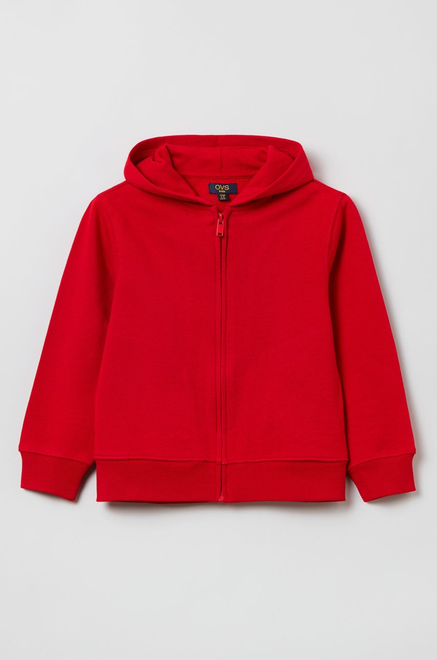 OVS bluza copii culoarea rosu, cu glugă, neted