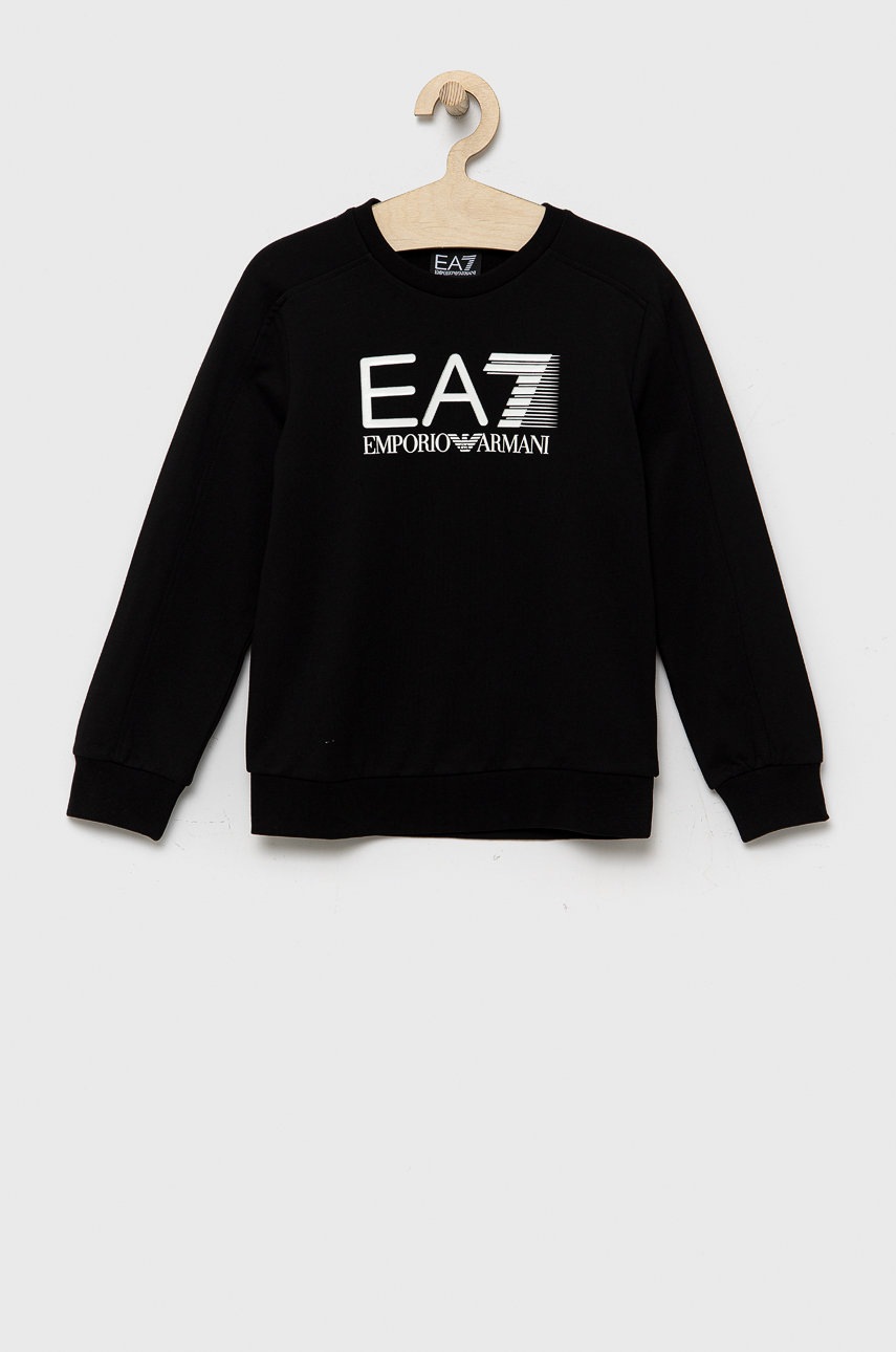 

Детски памучен суичър EA7 Emporio Armani в черно с принт, Черен