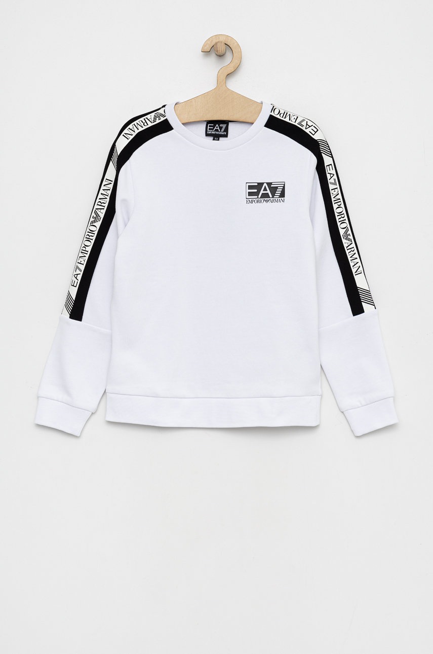 

Детски суичър EA7 Emporio Armani в бяло с принт, Бял