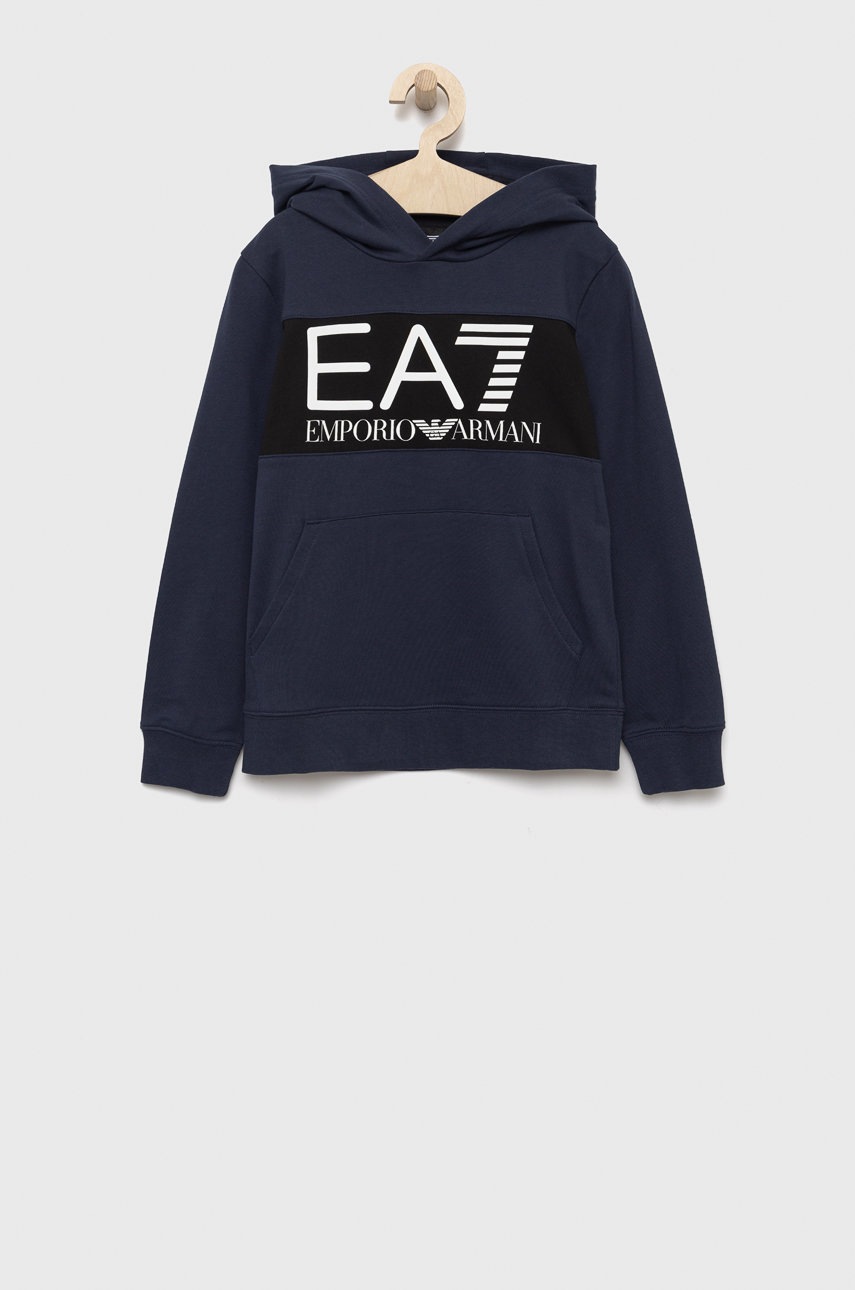 

Детски памучен суичър EA7 Emporio Armani в тъмносиньо с принт, Тъмносин