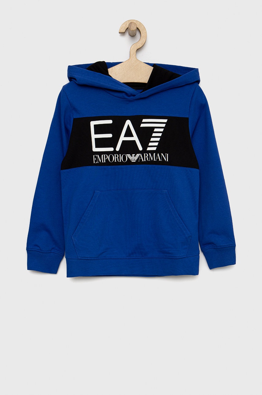 

Детски памучен суичър EA7 Emporio Armani с принт, Син