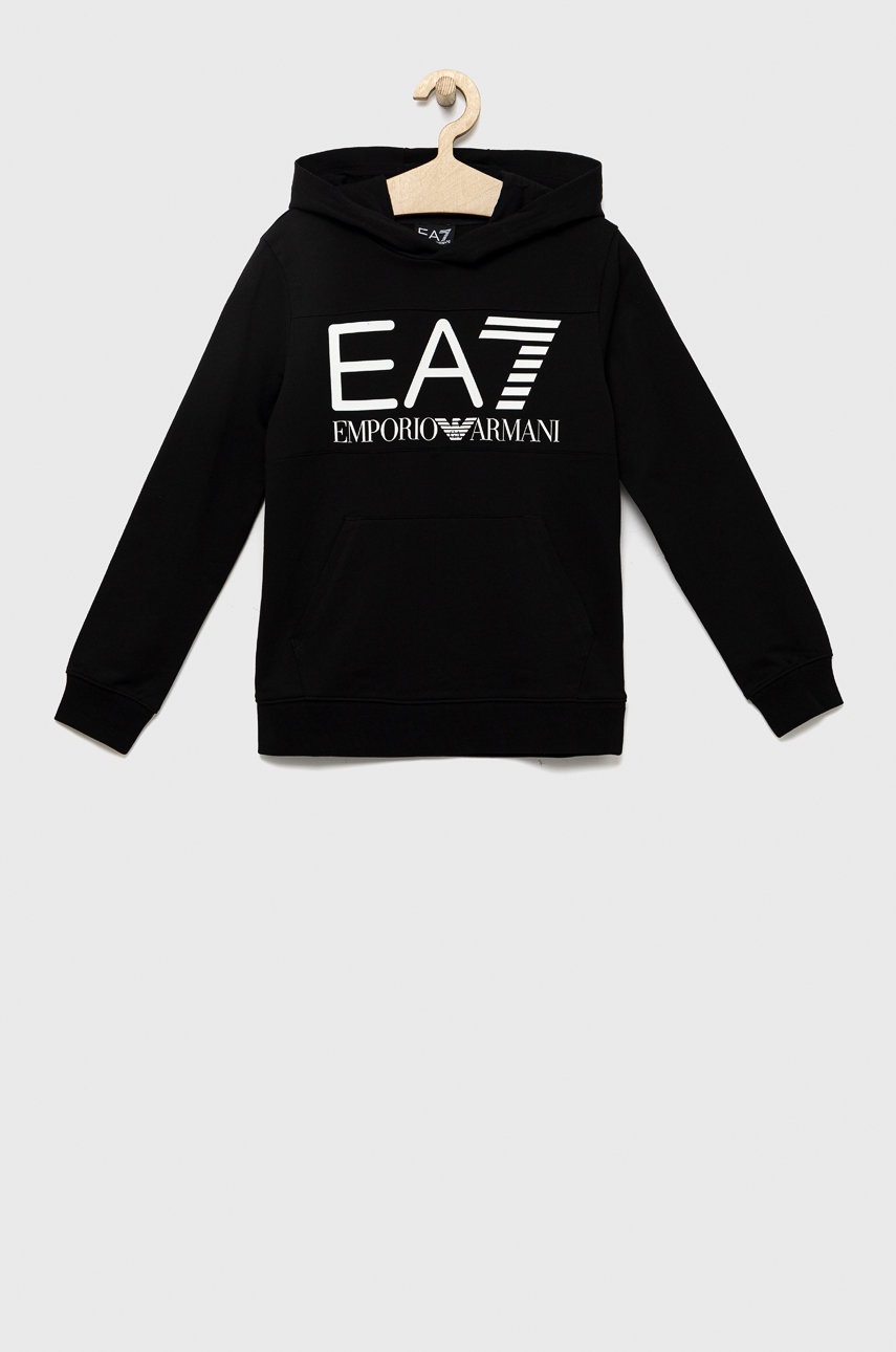 

Детски памучен суичър EA7 Emporio Armani в черно с принт, Черен