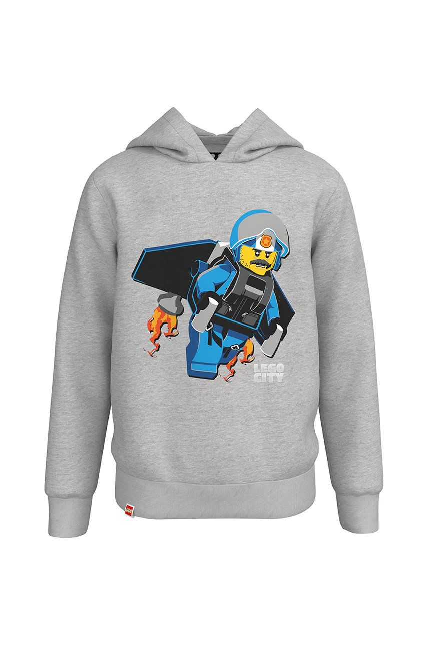 Lego Wear hanorac de bumbac pentru copii culoarea gri, cu imprimeu