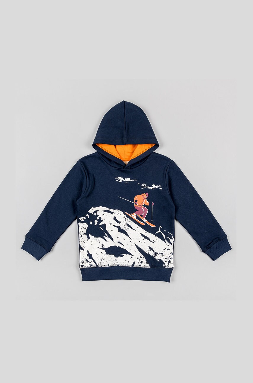 Zippy bluza copii culoarea albastru marin, cu glugă, cu imprimeu