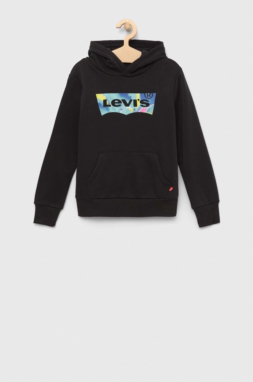 Levi's hanorac de bumbac pentru copii culoarea negru, cu glugă, cu imprimeu