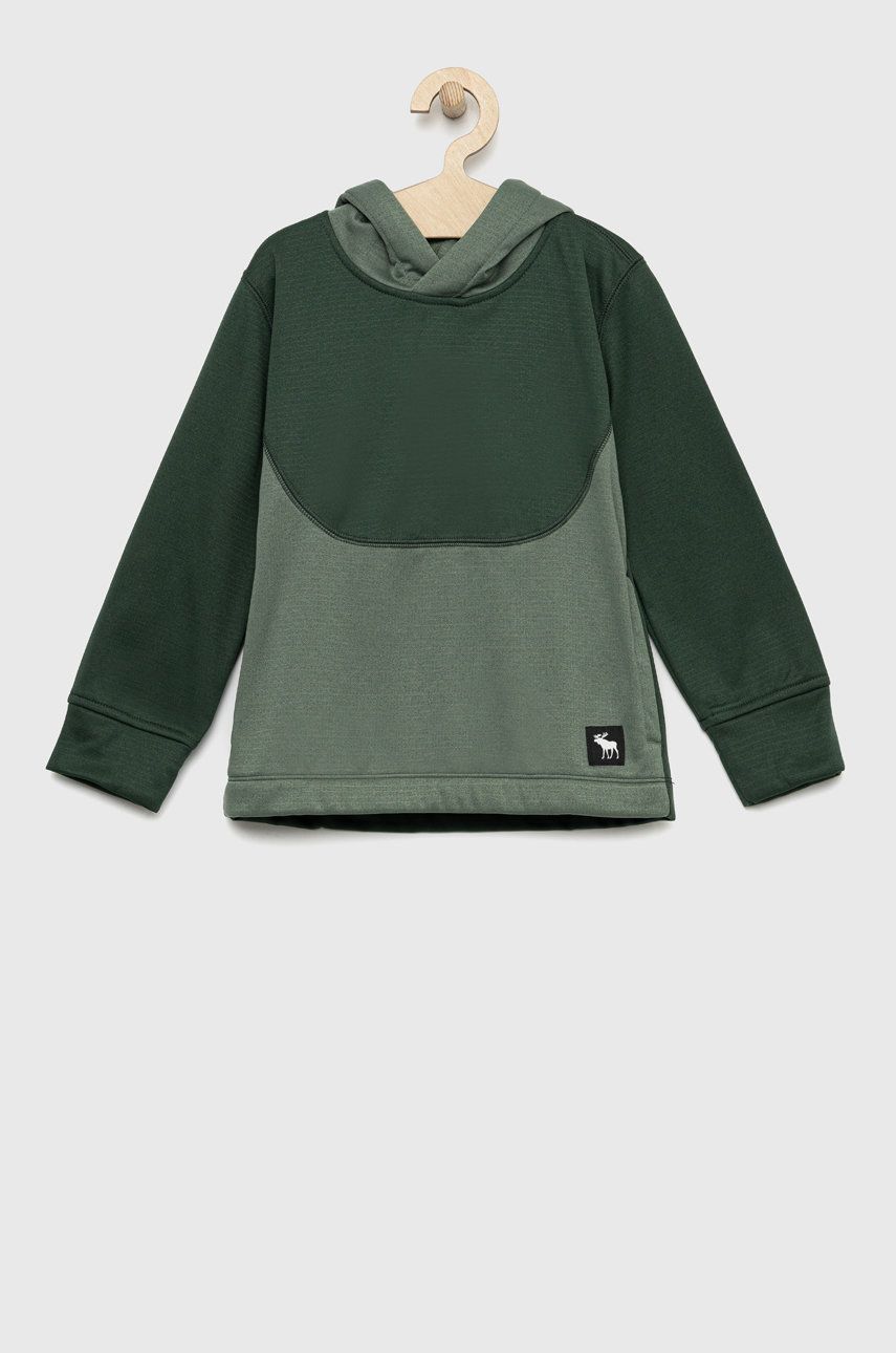 Dětská mikina Abercrombie & Fitch zelená barva, s kapucí, hladká - zelená -  100% Polyester