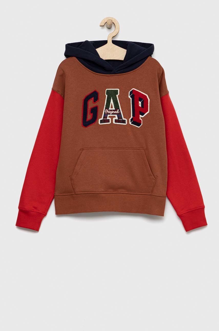 Gap bluza copii culoarea maro, cu glugă, modelator