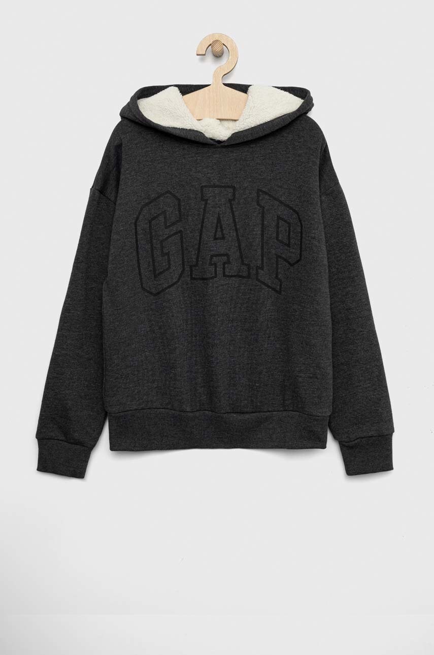 Gap bluza copii culoarea gri, cu glugă, cu imprimeu
