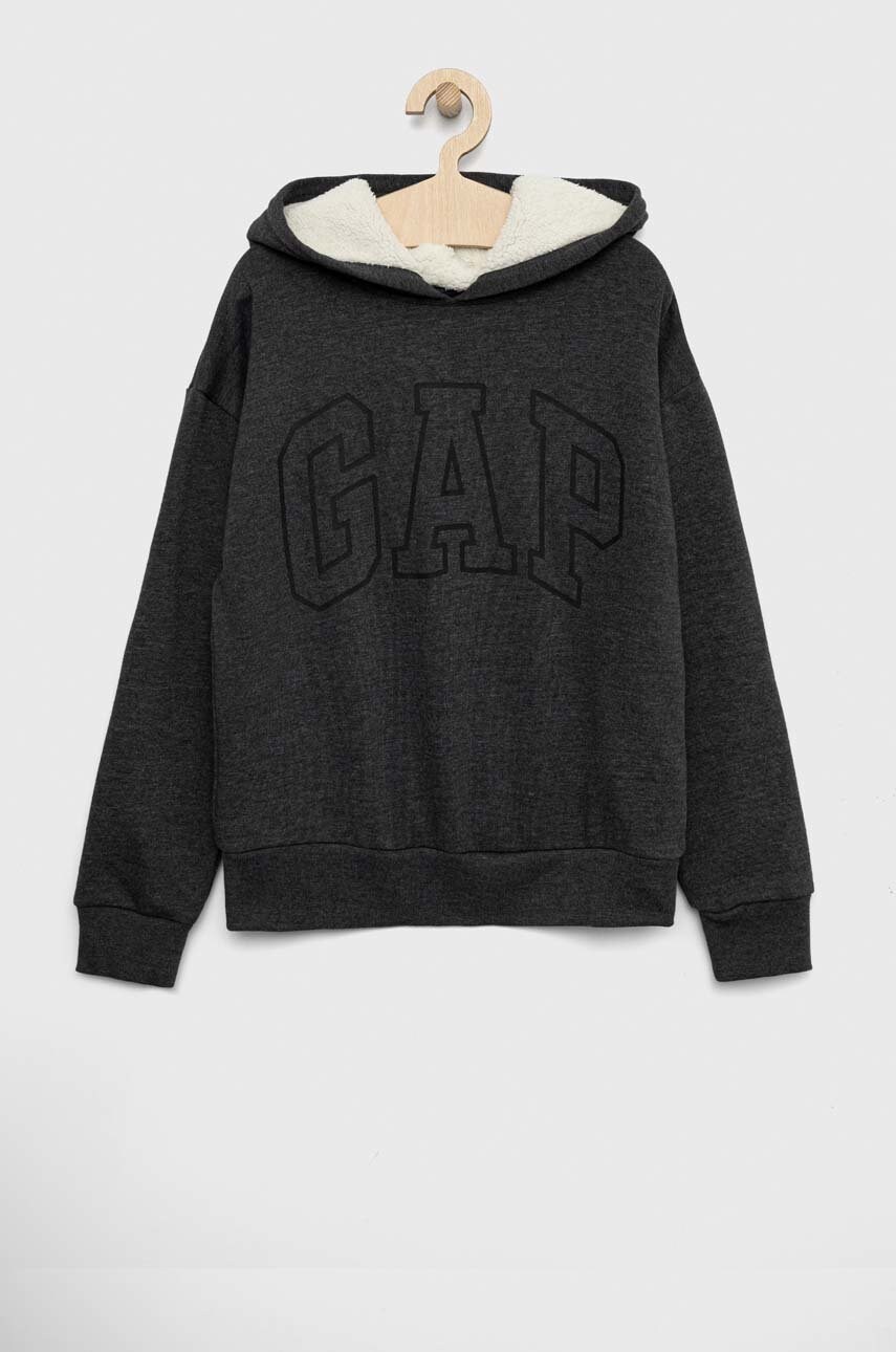 GAP Bluza Copii Culoarea Gri, Cu Glugă, Cu Imprimeu