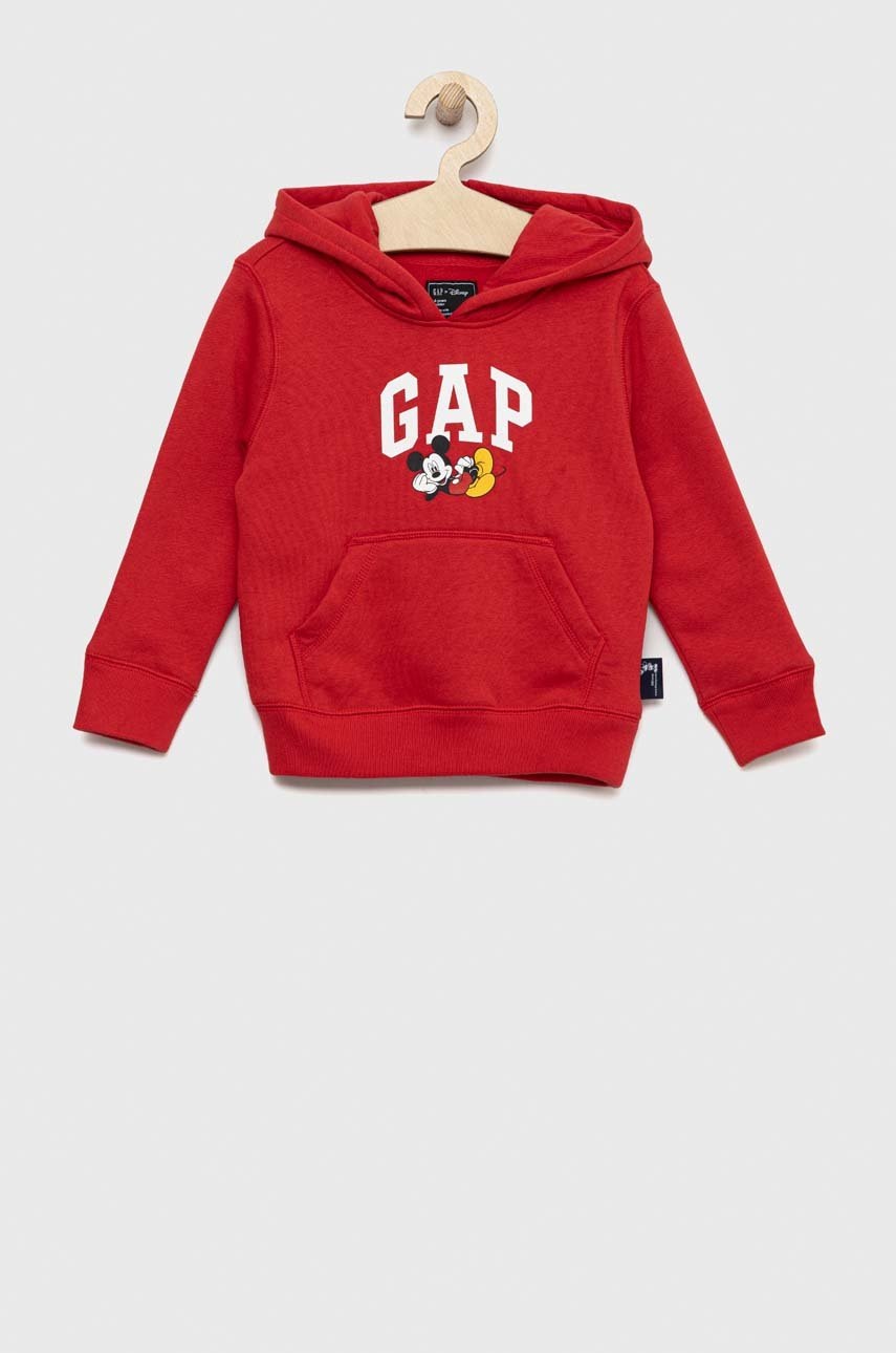 

Детски суичър GAP X Disney в червено с качулка с принт, Червен