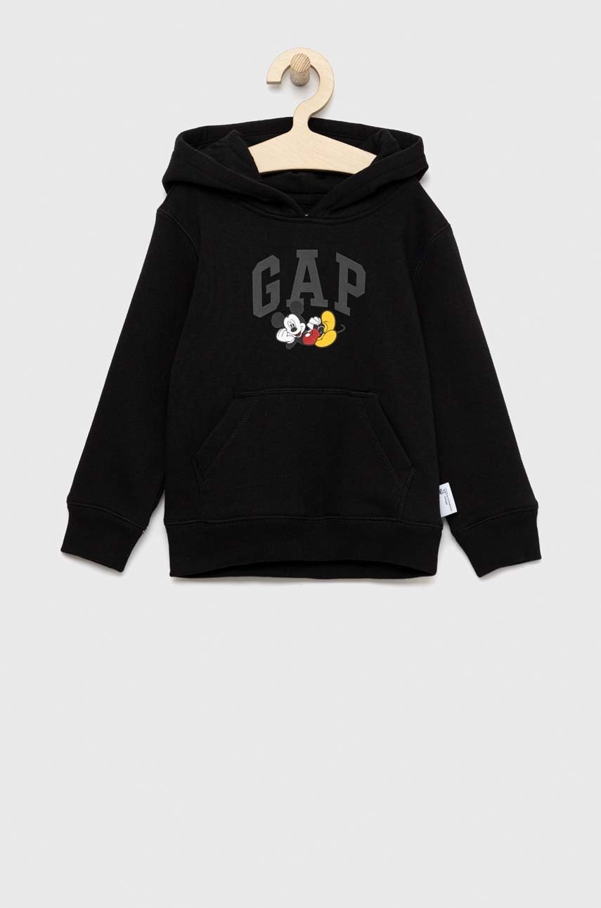 

Детски суичър GAP X Disney в черно с качулка с принт, Черен