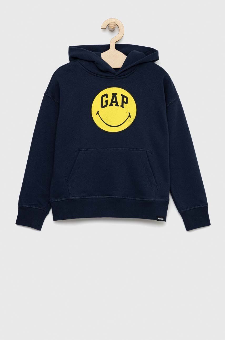 GAP bluza copii X Smiley culoarea albastru marin, cu glugă, cu imprimeu