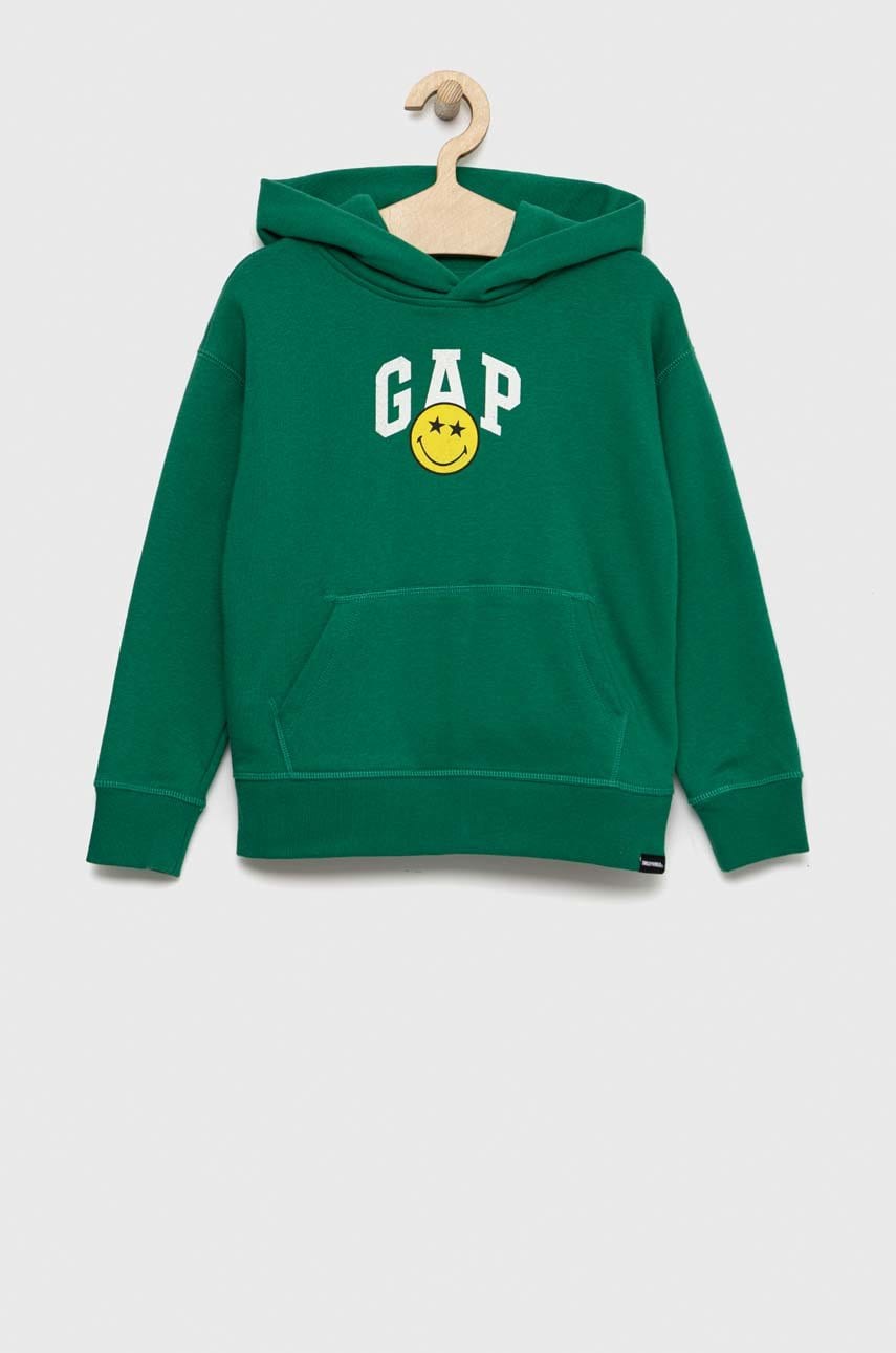 Gap bluza copii x smiley culoarea verde, cu glugă, cu imprimeu