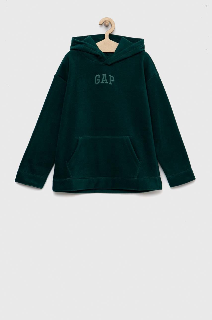Gap bluza copii culoarea verde, cu glugă, neted