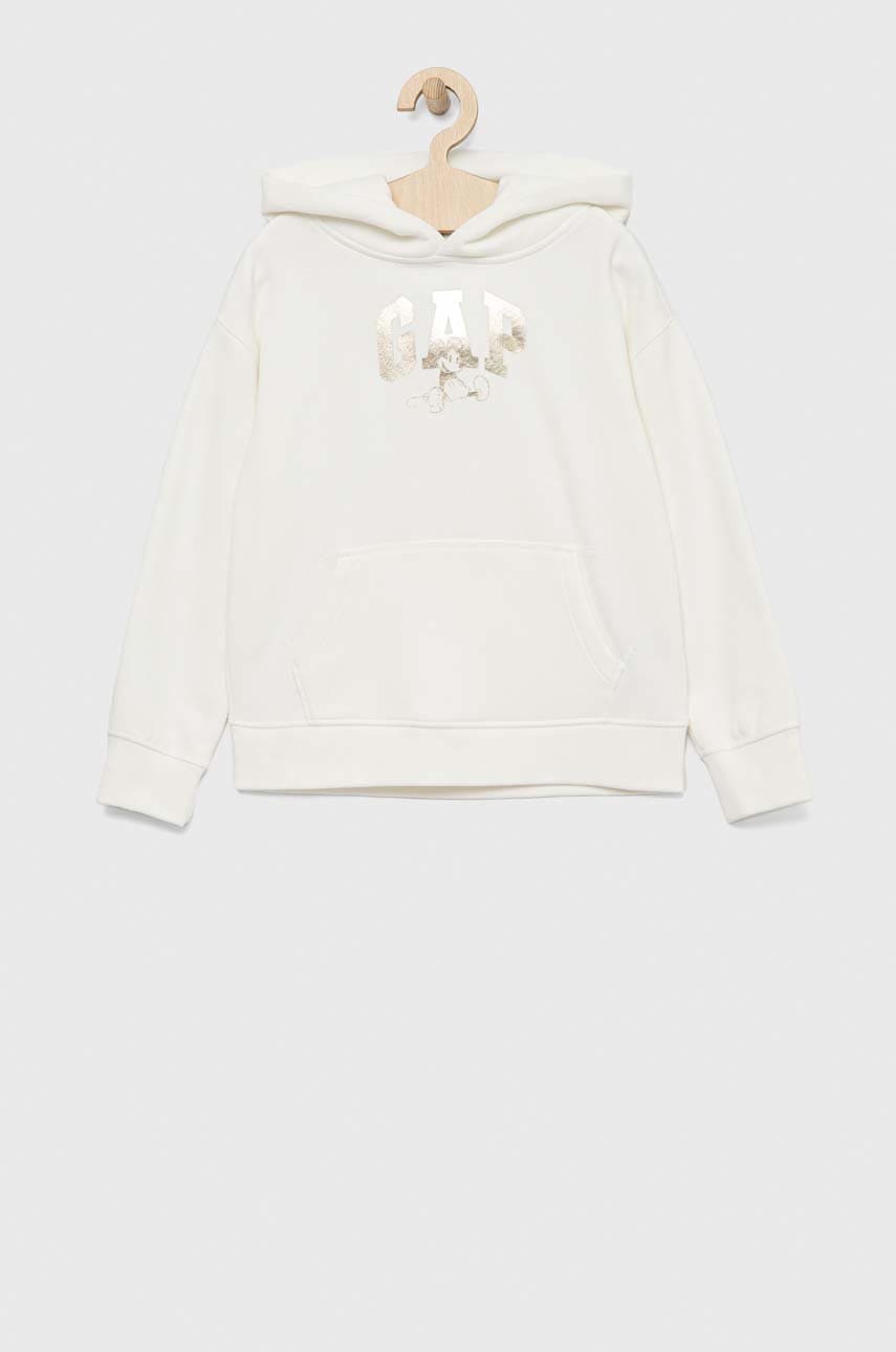 Дитяча кофта GAP x Disney колір білий з капюшоном з принтом Дитяча кофта GAP x Disney колір білий з капюшоном з принтом