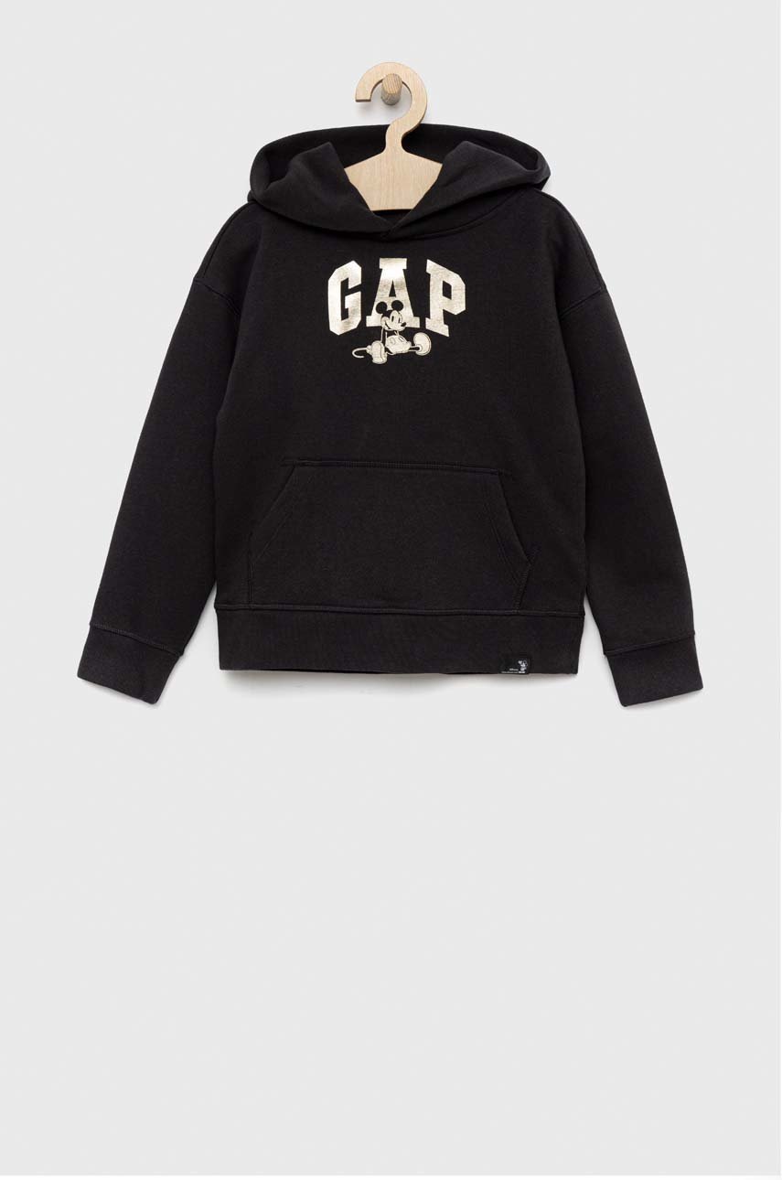 

Детски суичър GAP X Disney в черно с качулка с принт, Черен