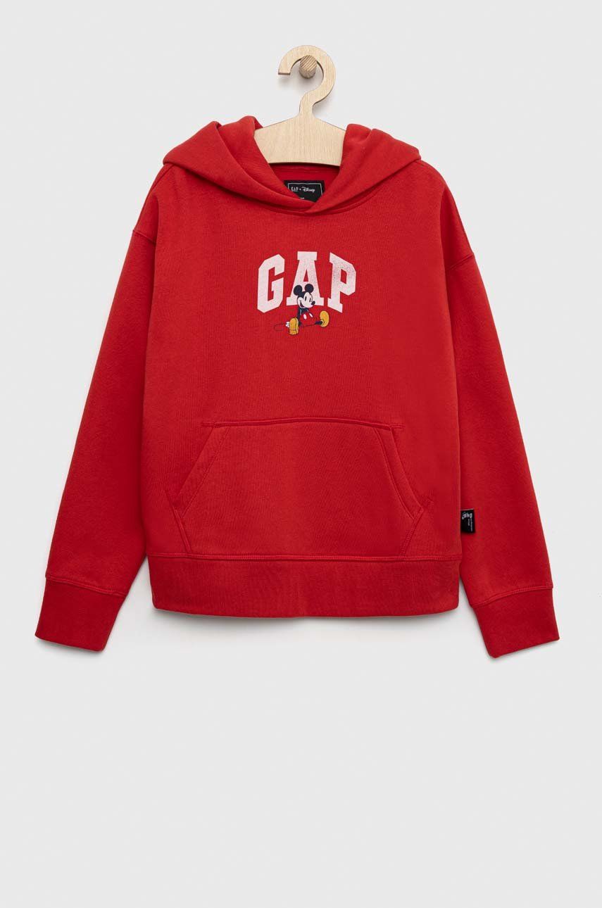 Dětská mikina GAP X Disney červená barva, s kapucí, s potiskem - červená -  77% Bavlna