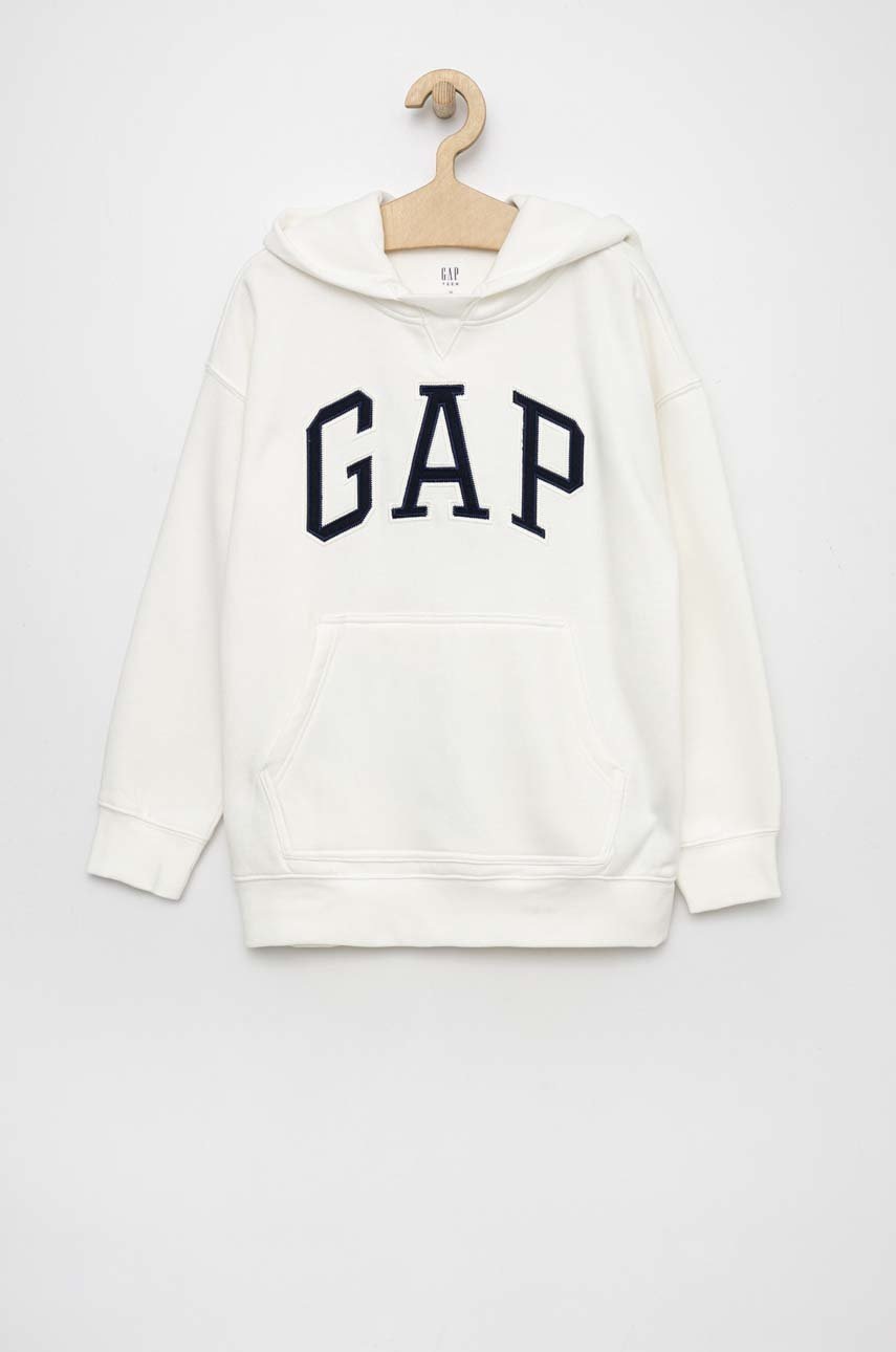 

Детски суичър GAP в бяло с качулка с апликация, Бял