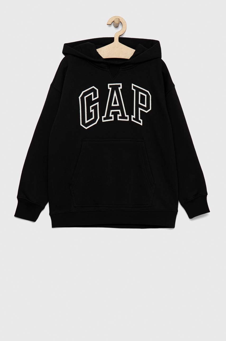 

Детски суичър GAP в черно с качулка с апликация, Черен