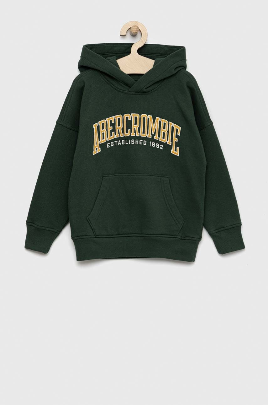 Abercrombie & Fitch bluza copii culoarea verde, cu glugă, cu imprimeu