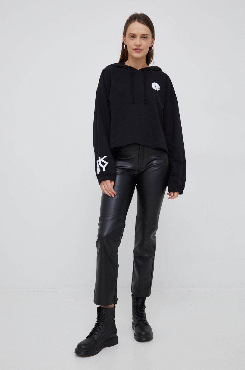 

Кофта Dkny женская цвет чёрный с капюшоном с принтом
