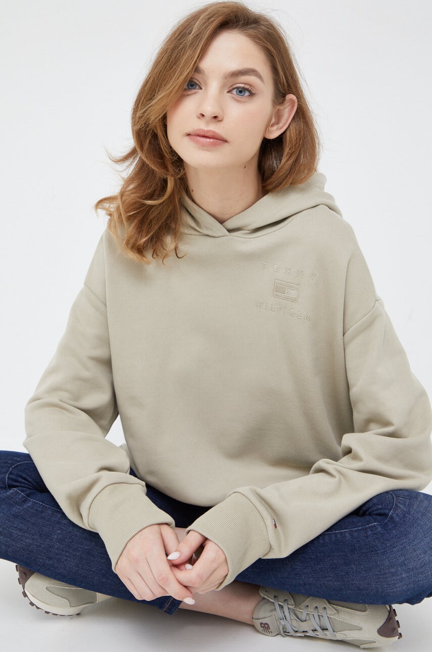 

Хлопковая кофта Tommy Hilfiger женская цвет бежевый однотонная