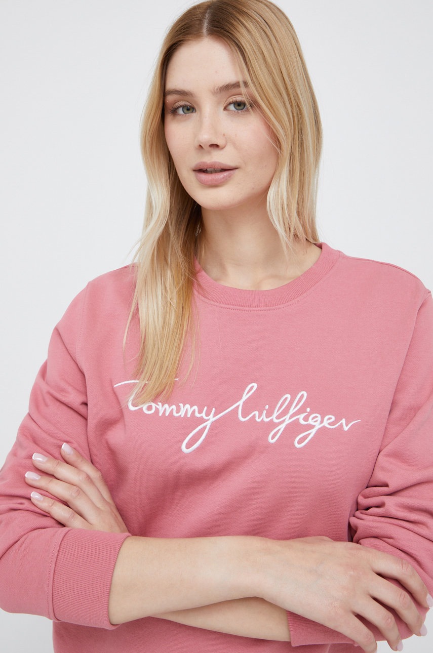 

Памучен суичър Tommy Hilfiger в розово с апликация, Розов