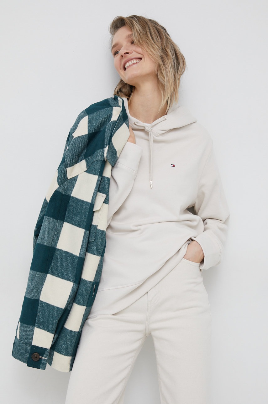 

Памучен суичър Tommy Hilfiger в бежово с изчистен дизайн, Бежов