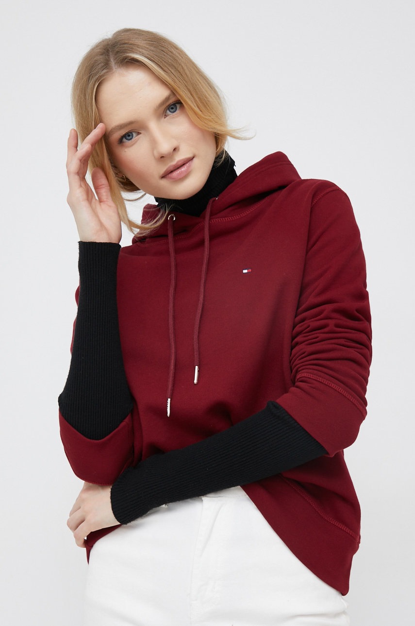 

Памучен суичър Tommy Hilfiger в бордо с изчистен дизайн