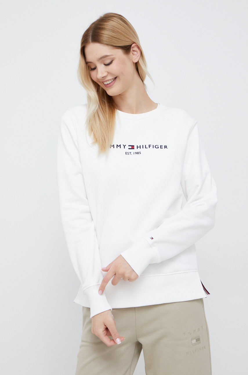 

Памучен суичър Tommy Hilfiger в бяло с апликация, Бял