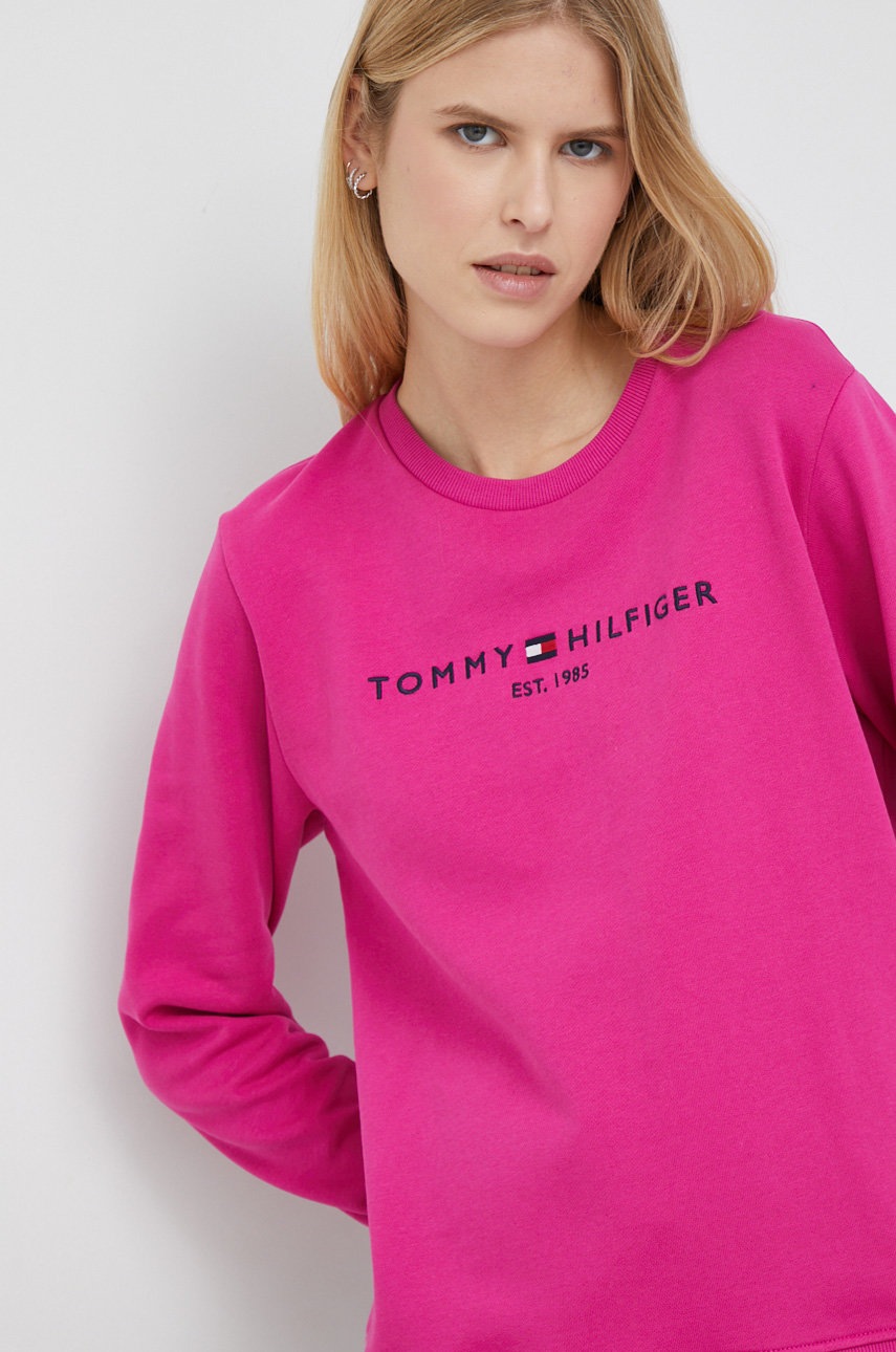

Памучен суичър Tommy Hilfiger в розово с апликация, Розов
