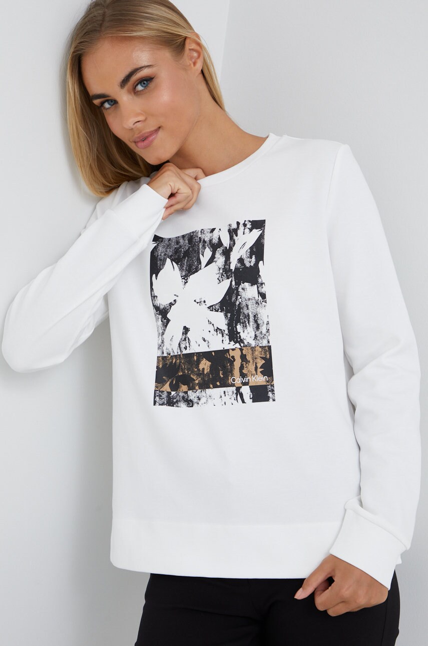 

Суичър Calvin Klein в бяло с принт, Бял