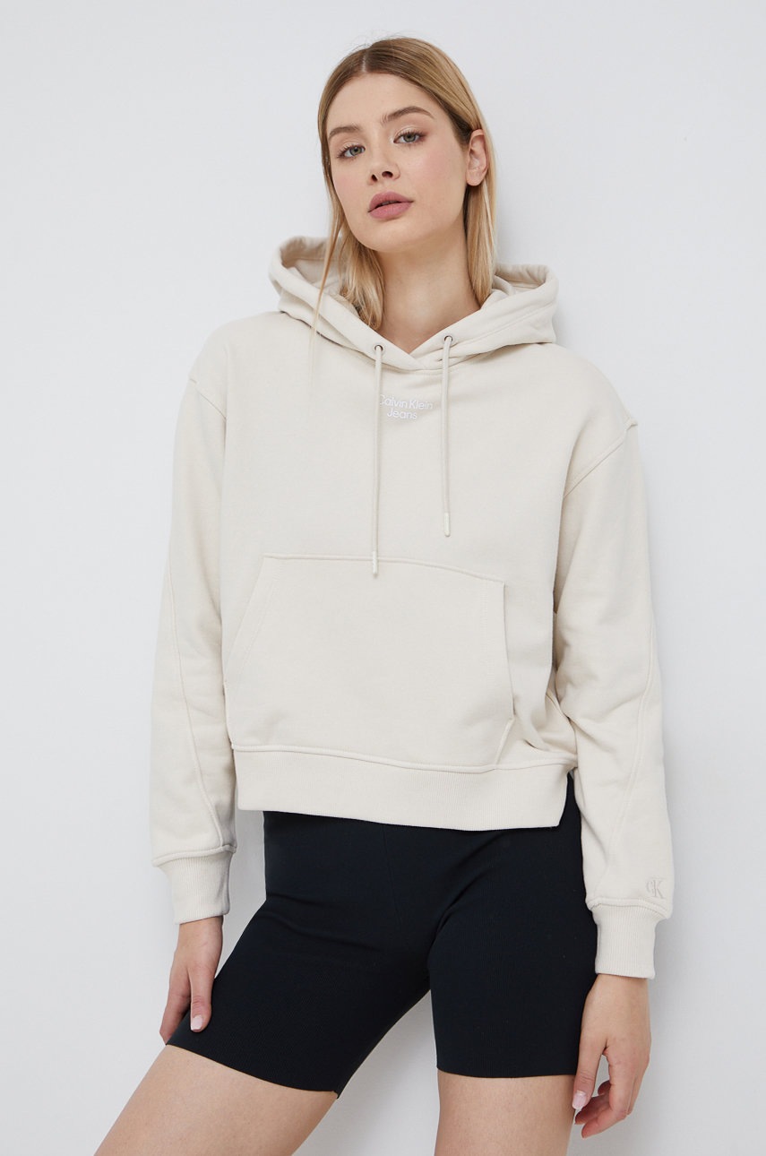 

Суичър Calvin Klein Jeans в бежово с изчистен дизайн, Бежов