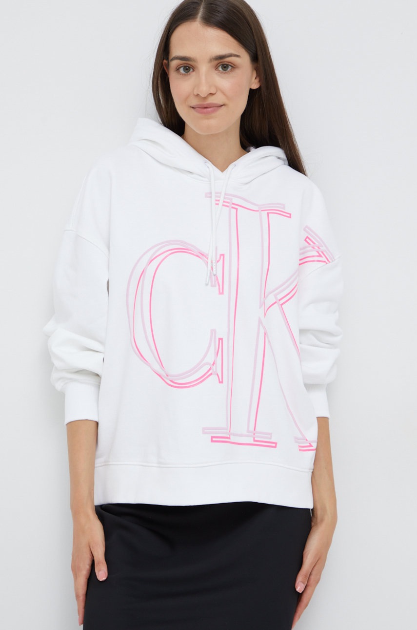 

Памучен суичър Calvin Klein Jeans в бяло с принт, Бял