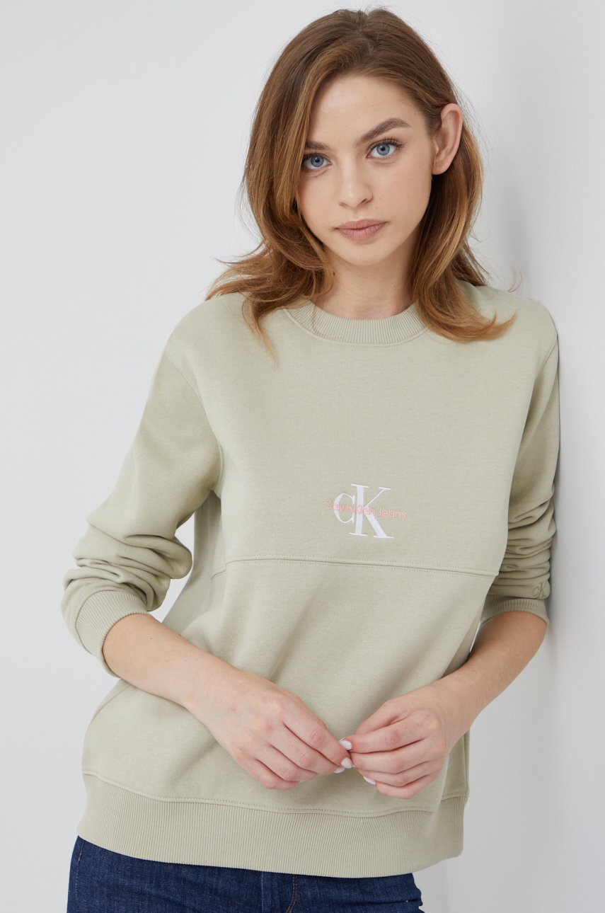 

Суичър Calvin Klein Jeans в бежово с апликация, Зелен