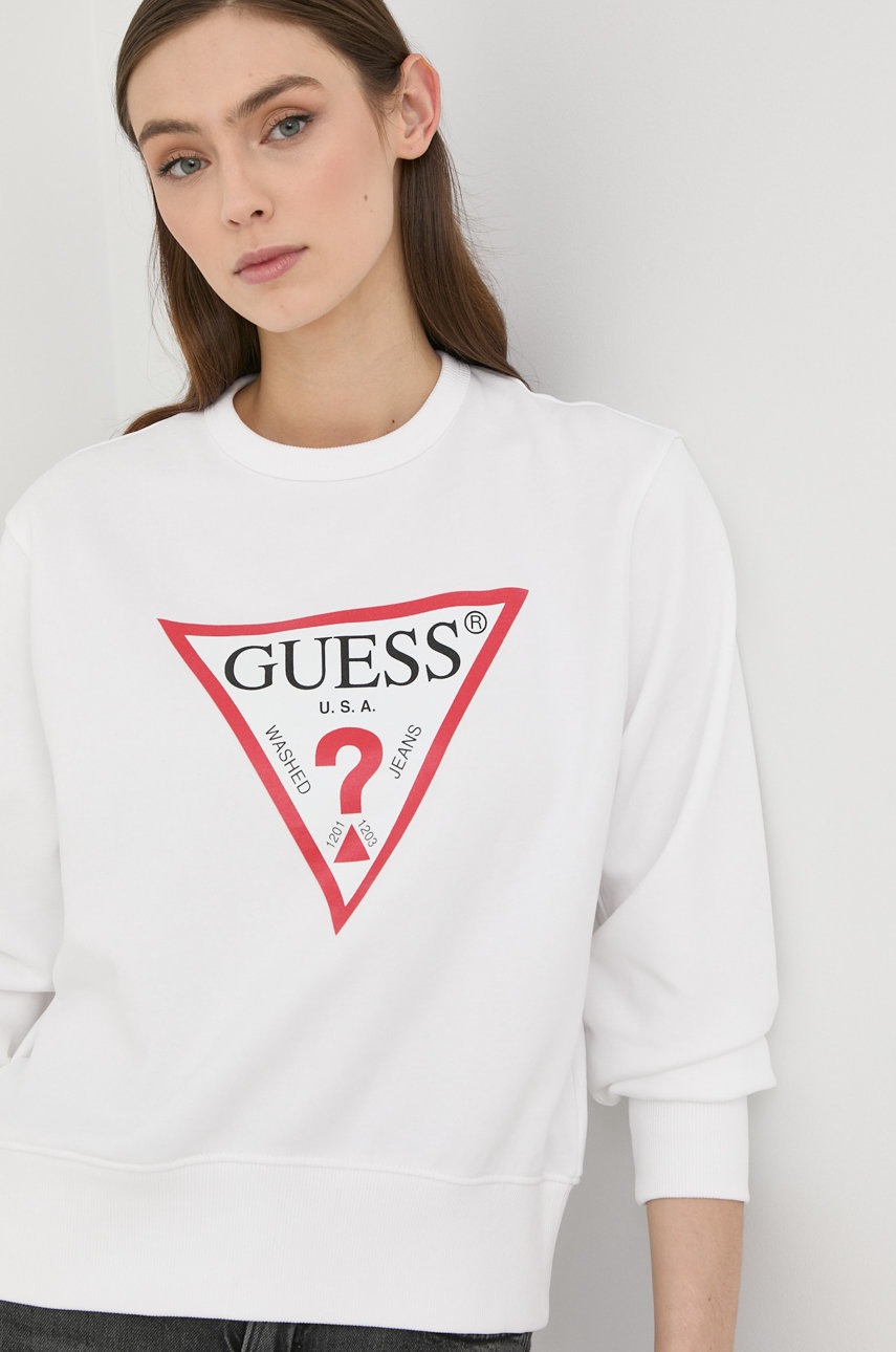 

Суичър Guess в бяло с принт, Бял