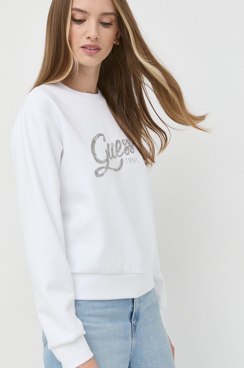 

Суичър Guess в бяло с апликация, Бял