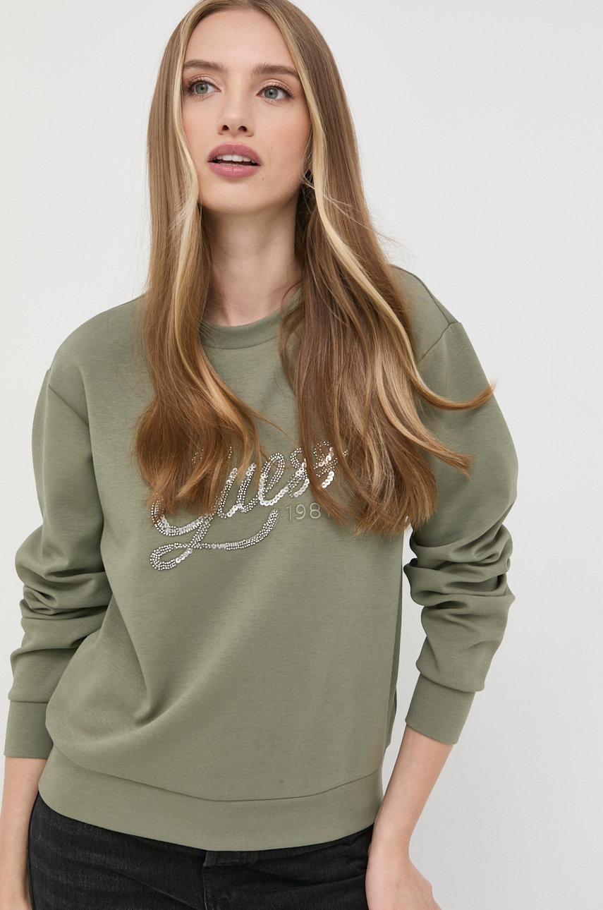 

Суичър Guess в зелено с апликация, Зелен