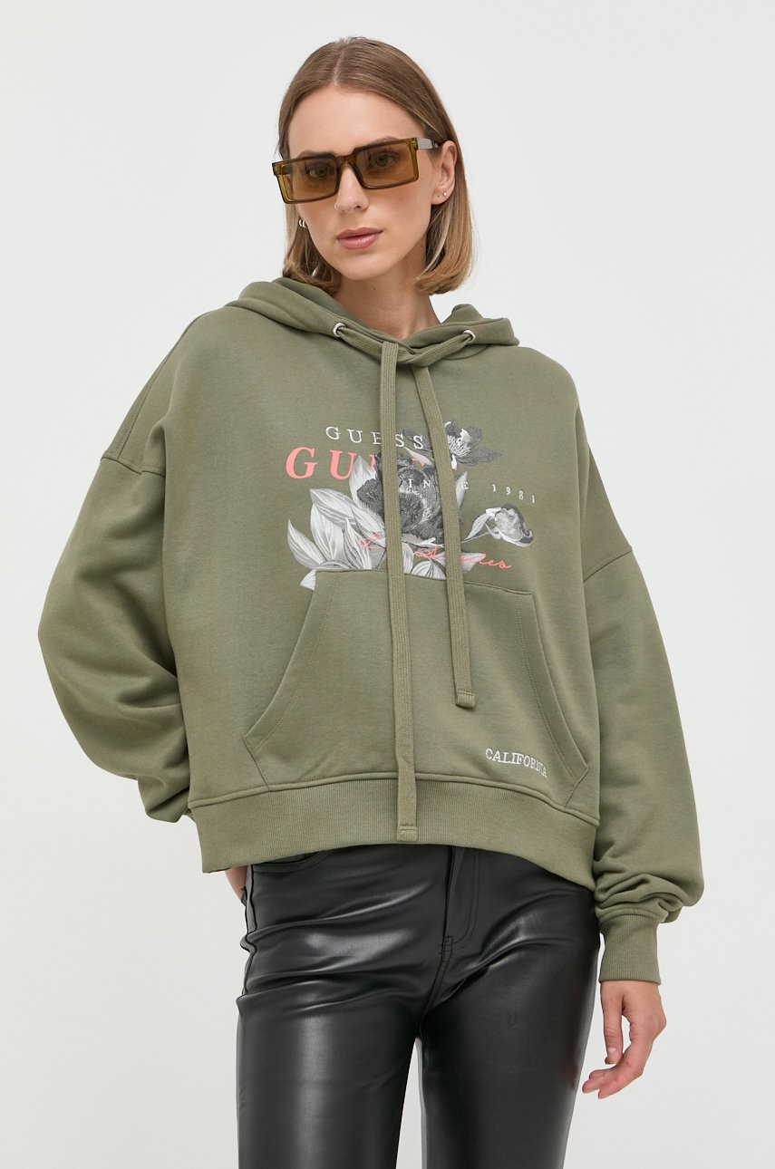 

Памучен суичър Guess в зелено с апликация, Зелен