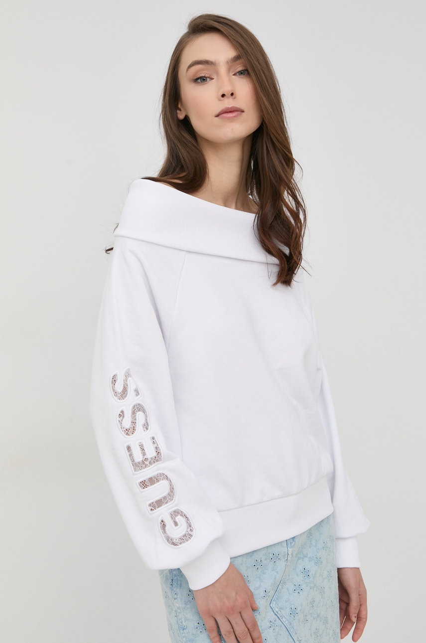 

Суичър Guess в бяло с апликация, Бял
