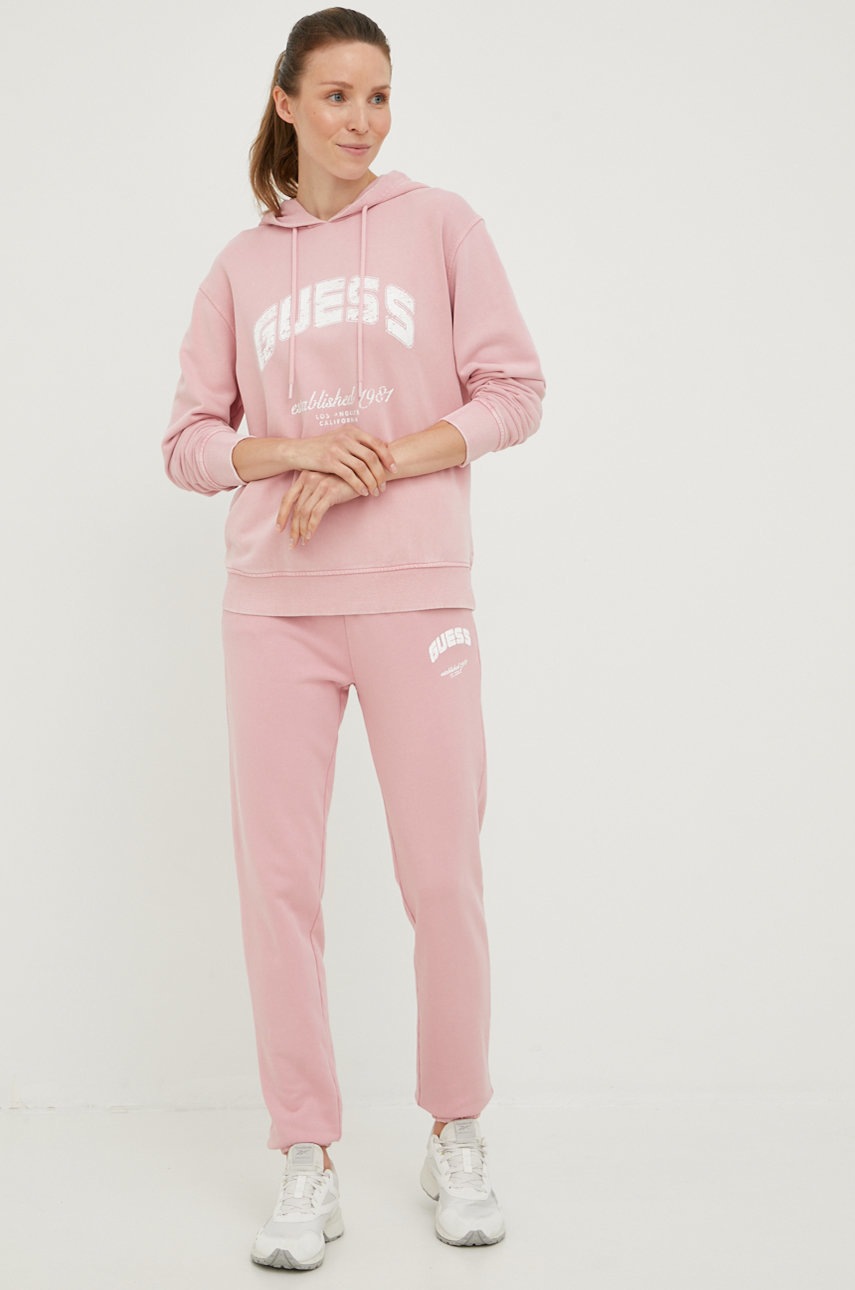Хлопковая кофта Guess женская цвет розовый с принтом
