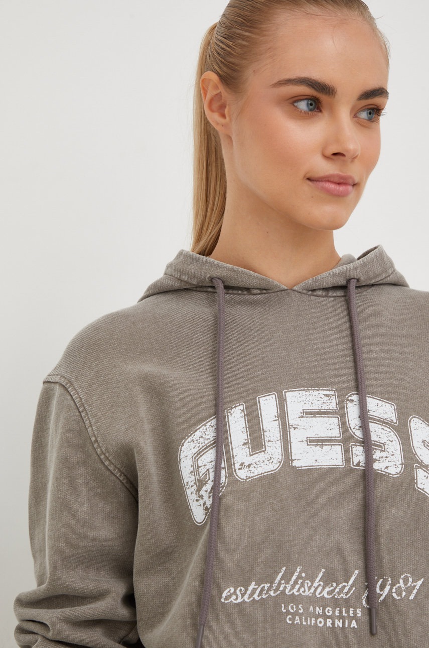 

Памучен суичър Guess в зелено с принт, Сив