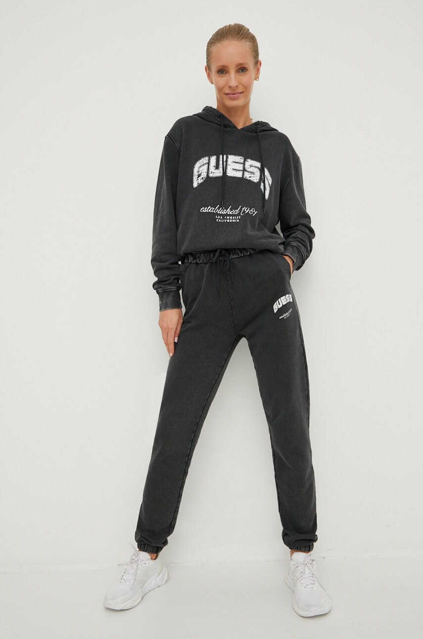 

Хлопковая кофта Guess женская цвет серый с принтом