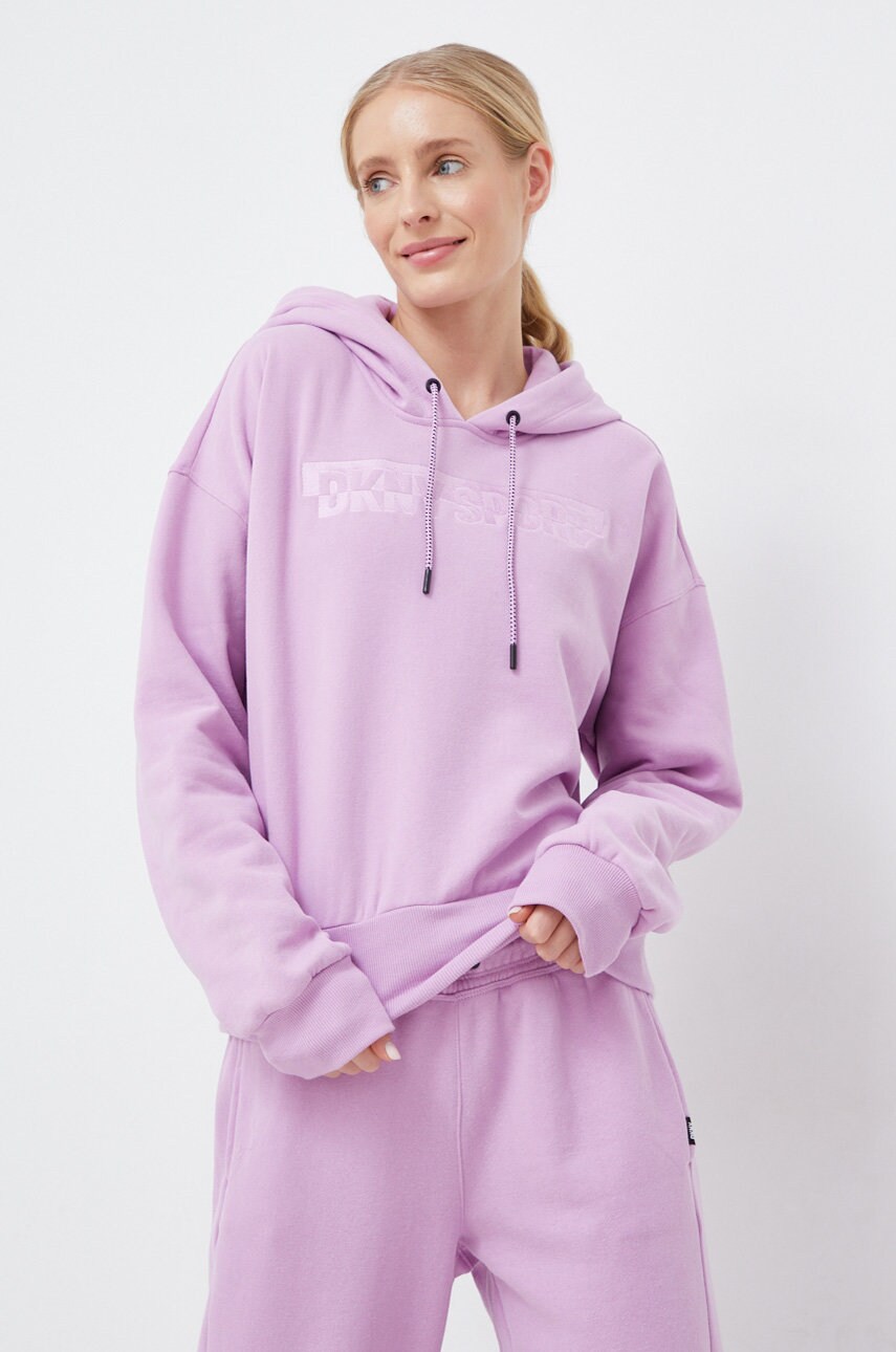 Dkny bluza femei, culoarea violet, cu glugă, cu imprimeu