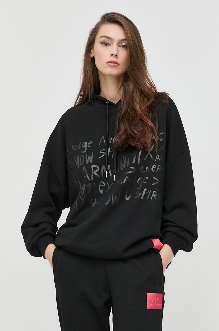 

Памучен суичър Armani Exchange в черно с принт, Черен