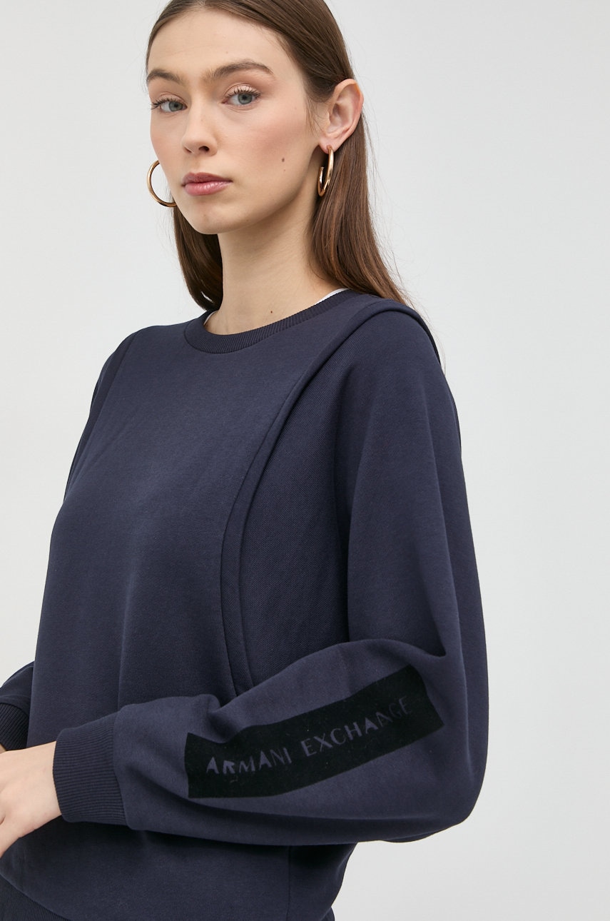 Armani Exchange bluza femei, culoarea albastru marin, neted