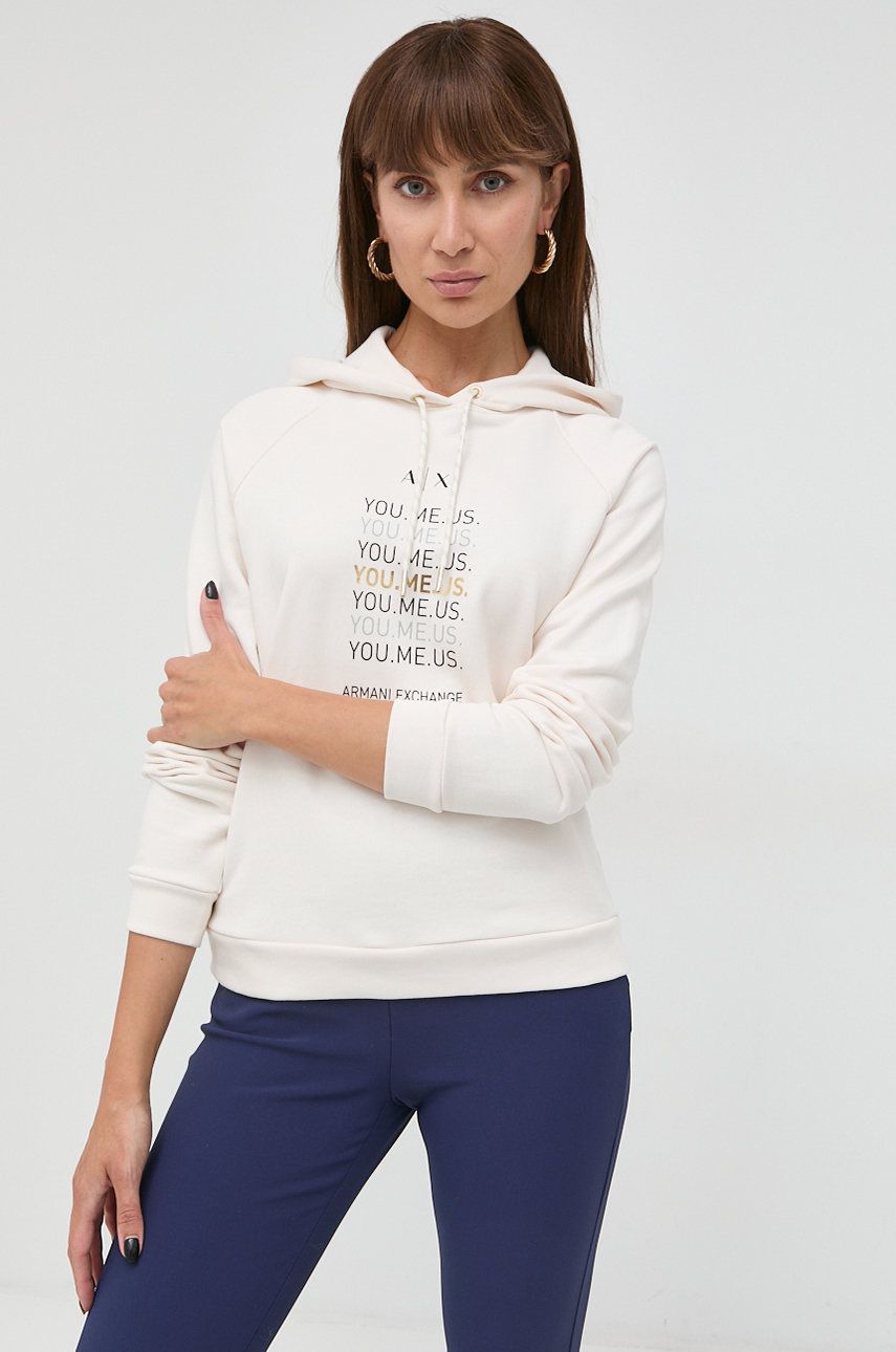 Armani Exchange bluza femei, culoarea bej, cu imprimeu answear.ro imagine noua